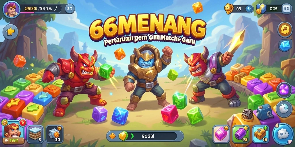 Tampilan gameplay seru dalam 66MENANG yang menguji strategi Match-3 Anda.