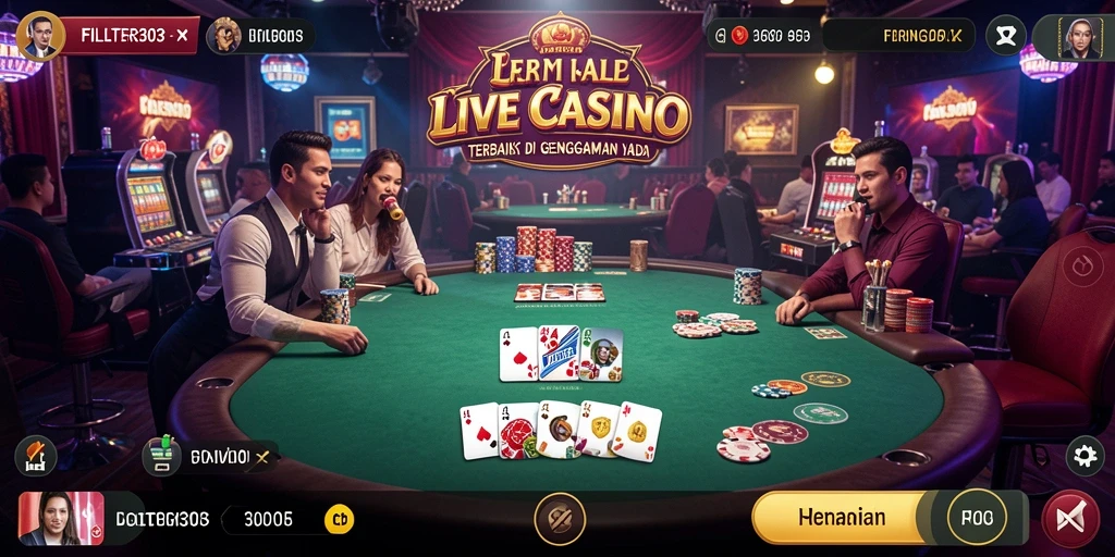 Screenshot permainan FILTER303 menampilkan dealer langsung yang interaktif.