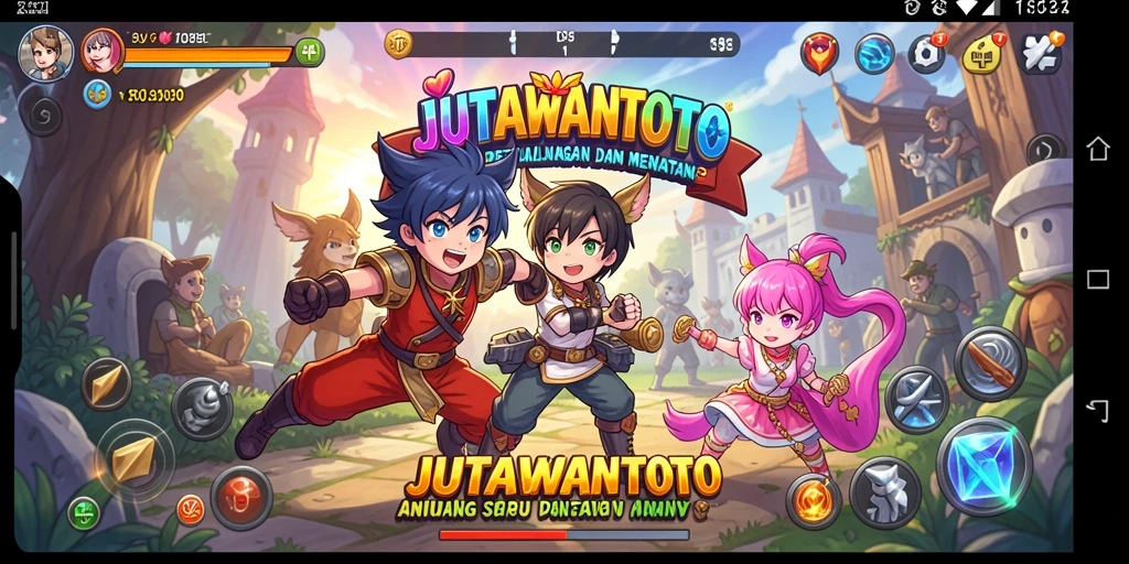 Tampilan gameplay seru dalam JUTAWANTOTO dengan karakter anime unik.