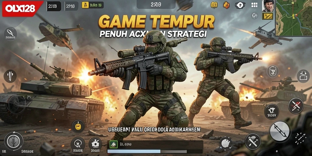 Tangkapan layar gameplay OLX128 yang menunjukkan aksi mendebarkan dalam pertarungan TPS.