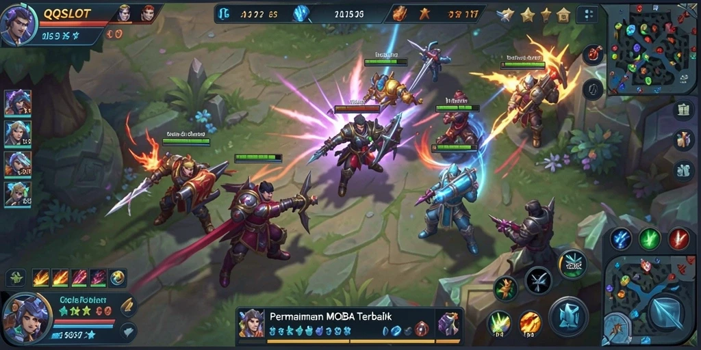 Tampilan seru dari gameplay MOBA di QQSLOT.