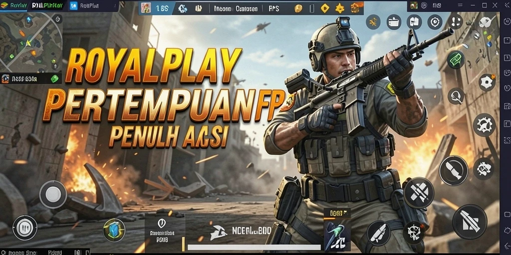 Screenshot gameplay ROYALPLAY menampilkan aksi tembak-menembak yang mendebarkan.