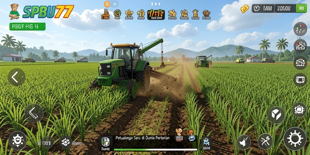 Tampilan menarik dari gameplay SPBU77 di dunia pertanian.