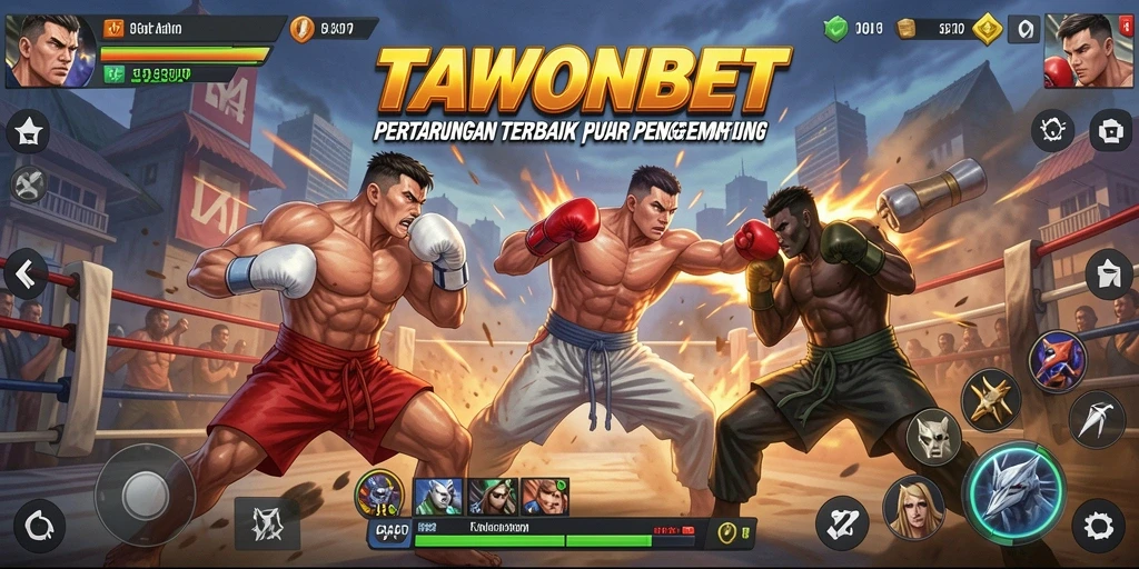 Tampilan utama game TAWONBET menampilkan pertarungan yang intens dan dinamis.